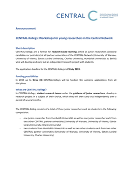 Announcement CENTRAL-Kollegs: Workshops for Young Researchers
