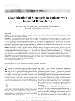 Quantification of Stereopsis in Patients with Impaired Binocularity
