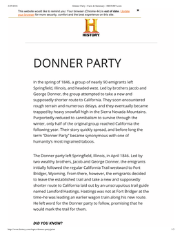 Donner Party - Facts & Summary - HISTORY.Com This Website Would Like to Remind You: Your Browser (Chrome 44) Is out of Date