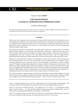 I See Dead People: a Look at After-Death Communication