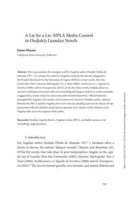 MPLA Media Control in Ondjaki's Luandan Novels