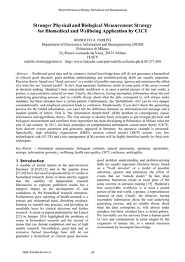 Stronger Physical and Biological Measurement Strategy for Biomedical and Wellbeing Application by CICT