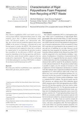 Characterization of Rigidpolyurethane Foam Preparedfrom Recycling Of