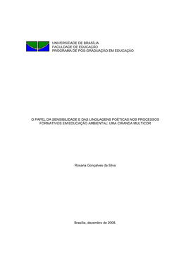 Universidade De Brasília Faculdade De Educação Programa De Pós-Graduação Em Educação