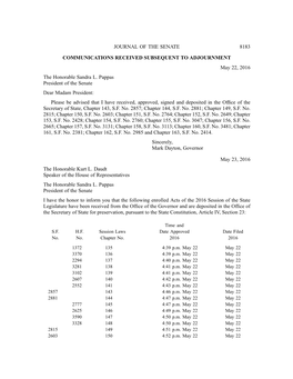 Journal of the Senate 8183 Communications Received