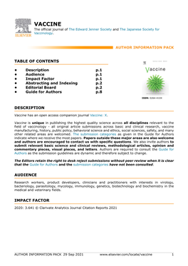 VACCINE the Official Journal of the Edward Jenner Society and the Japanese Society for Vaccinology