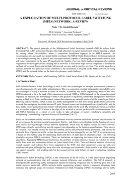 A Exploration of Multi-Protocol Label Switching (Mpls) Network: a Review