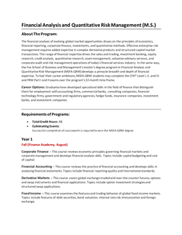 Financial Analysis and Quantitative Risk Management (M.S.) About the Program