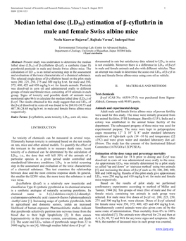 Median Lethal Dose (LD50) Estimation of Β-Cyfluthrin in Male and Female Swiss Albino Mice