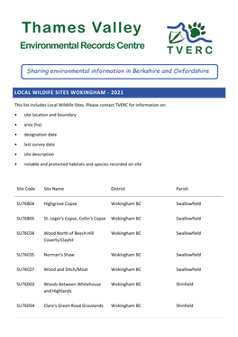 Local Wildife Sites Wokingham - 2021