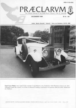 PR7ECLARVM the Federal Journal of the Rolls-Royce Owners’ Club of Australia