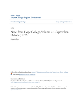 News from Hope College, Volume 7.3: September-October, 1976