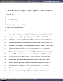 The Evolution of Grooming and Hand Use in Primates: an Interdisciplinary Perspective