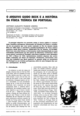 0 Arquivo Guido Beck E a História Da Física Teórica Em Portugal