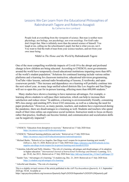 Lessons We Can Learn from the Educational Philosophies of Rabindranath Tagore and Roberto Assagioli by Catherine Ann Lombard