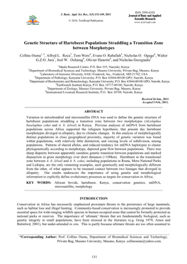 Genetic Structure of Hartebeest Populations Straddling a Transition Zone Between Morphotypes Collins Ouma1, 2, Alfred L