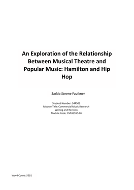 An Exploration of the Relationship Between Musical Theatre and Popular Music: Hamilton and Hip Hop