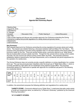 City Council Agenda Item Summary Report