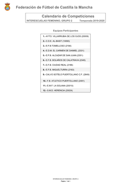 Calendario De Competiciones Federación De Fútbol De Castilla La