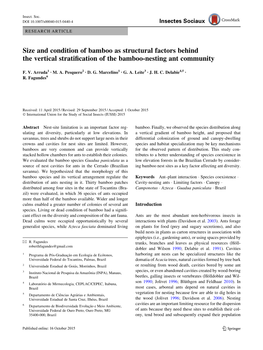 Size and Condition of Bamboo As Structural Factors Behind the Vertical Stratiﬁcation of the Bamboo-Nesting Ant Community