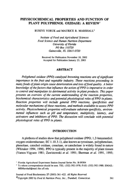 Physicochemical Properties and Function of Plant Polyphenol Oxidase: a Review'