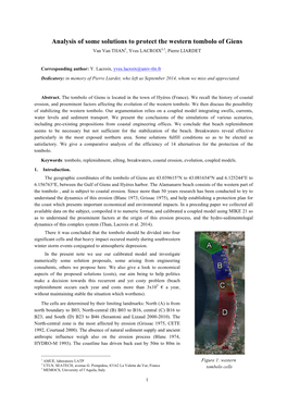 Analysis of Some Solutions to Protect the Western Tombolo of Giens Van Van THAN1, Yves LACROIX2,3, Pierre LIARDET