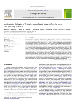 Antipredator Behavior of Colorado Potato Beetle Larvae Differs by Instar and Attacking Predator