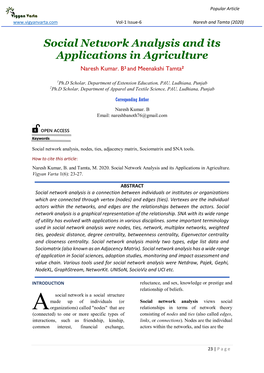 Social Network Analysis and Its Applications in Agriculture