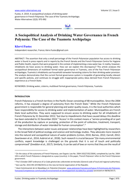 A Sociopolitical Analysis of Drinking Water Governance in French Polynesia: the Case of the Tuamotu Archipelago