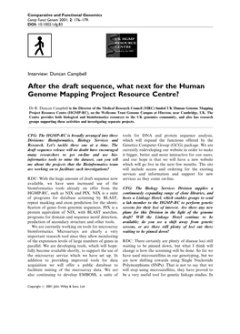 After the Draft Sequence, What Next for the Human Genome Mapping Project Resource Centre?