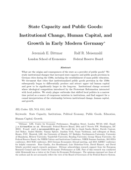 Institutional Change, Human Capital, and Growth in Early Modern Germany∗