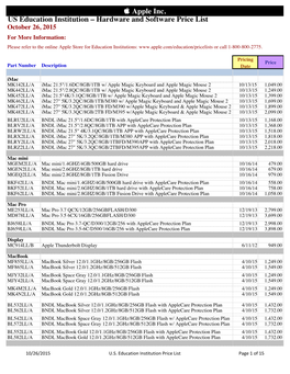US Education Institution Price List 10-26-2015