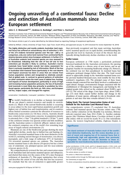 Decline and Extinction of Australian Mammals Since European Settlement