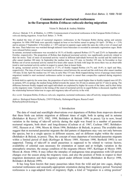 Commencement of Nocturnal Restlessness in the European Robin Erithacus Rubecula During Migration