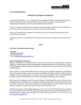 For Immediate Release Statement by Singapore Art Museum