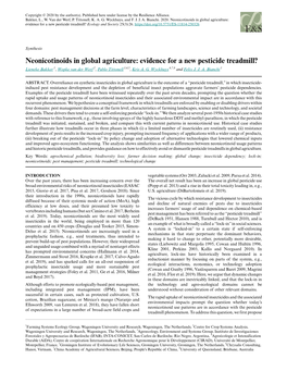 Neonicotinoids in Global Agriculture: Evidence for a New Pesticide Treadmill? Ecology and Society 25(3):26