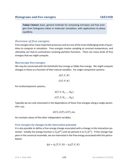 Histograms and Free Energies Che210d