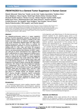 FBXW7/Hcdc4 Is a General Tumor Suppressor in Human Cancer