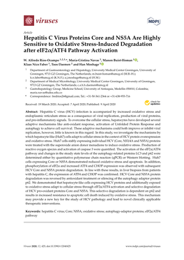 Hepatitis C Virus Proteins Core and NS5A Are Highly Sensitive to Oxidative Stress-Induced Degradation After Eif2α/ATF4 Pathway Activation