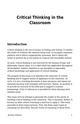 Critical Thinking in the Classroom