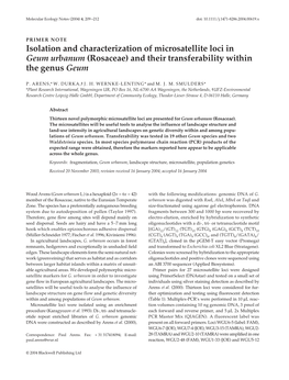 Isolation and Characterization of Microsatellite Loci in Geum Urbanum (Rosaceae) and Their Transferability Within the Genus Geum