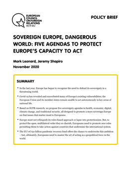 Sovereign Europe, Dangerous World: Five Agendas to Protect Europe's Capacity to Act – European Council on Foreign Relations