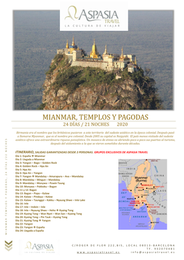 Mianmar, Templos Y Pagodas 24 Di As / 21 Noches 2020