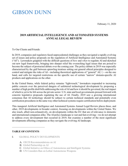 2019 Artificial Intelligence and Automated Systems Annual Legal Review