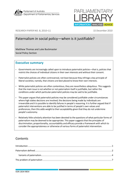 Paternalism in Social Policy—When Is It Justifiable?