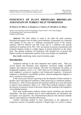 Efficiency of Plant Proteases Bromelain and Papain on Turkey Meat Tenderness