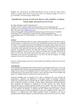 Equilibrium Erosion of Soft Rock Shores with a Shallow Or Absent Beach Under Increased Sea Level Rise