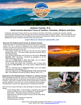 Jackson County, N.C. North Carolina Mountain Towns of Cashiers, Cherokee, Dillsboro and Sylva