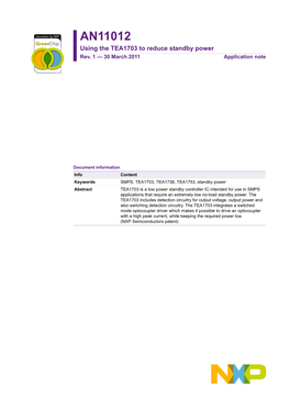 AN11012 Using the TEA1703 to Reduce Standby Power Rev