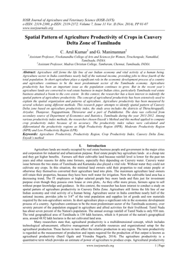 Spatial Pattern of Agriculture Productivity of Crops in Cauvery Delta Zone of Tamilnadu